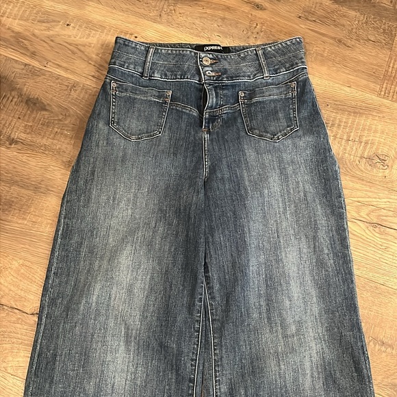 EXPRESS Wide Leg Super High Rise Baggy blue Jeans women Size 12R Regular stretch - Picture 3 of 16
